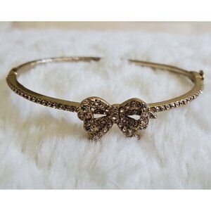 Marchesa Gold-Tone Pavé Bow Bangle Rhinstone Bracelet